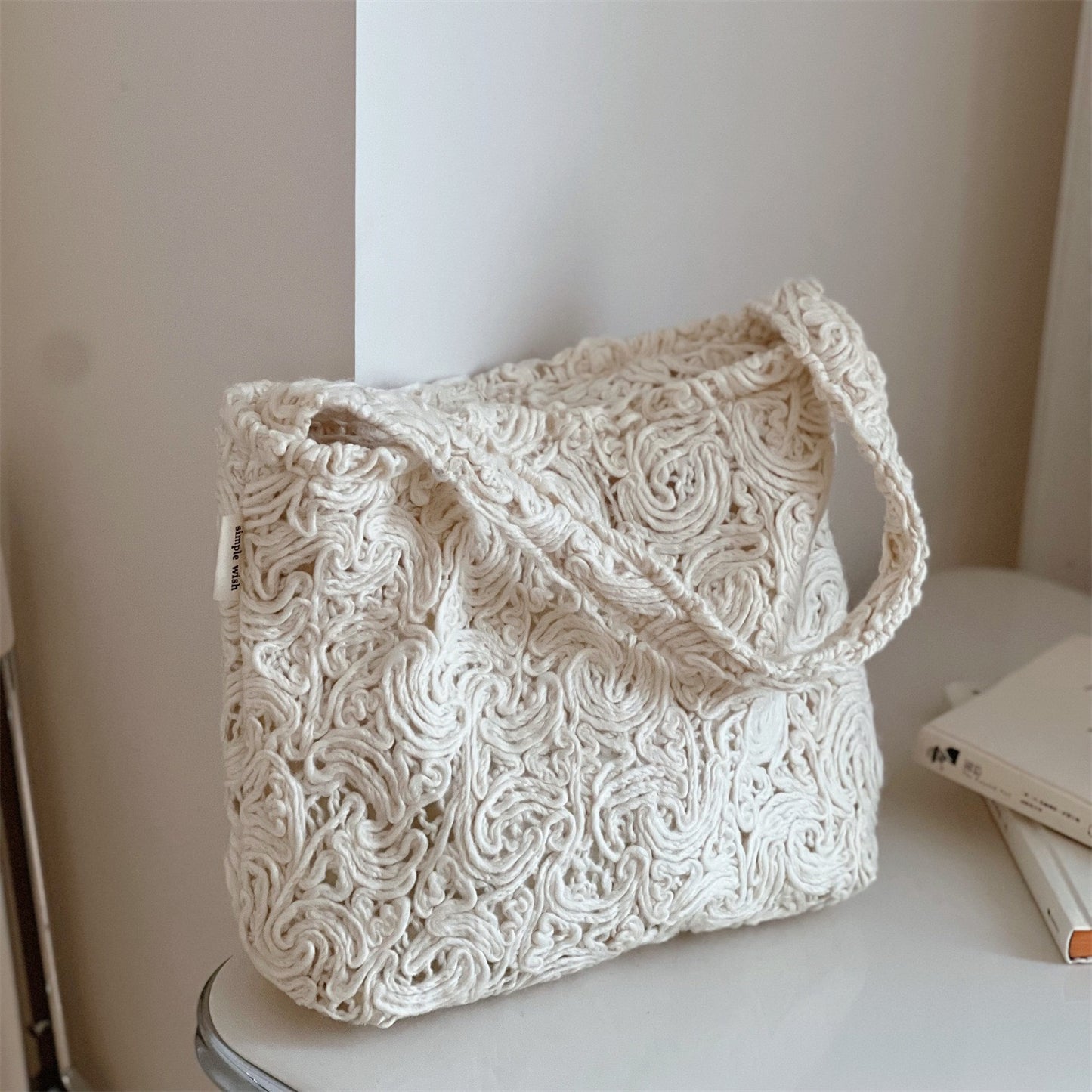 Soft Beige Woven Handbag