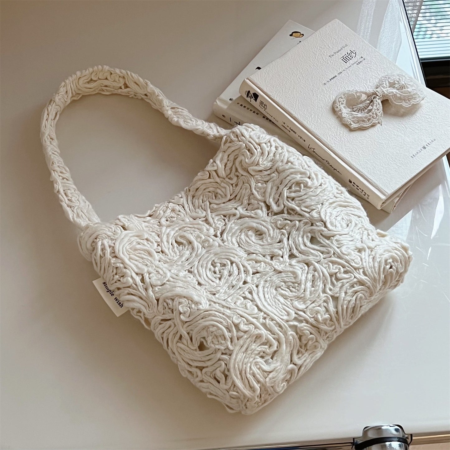 Soft Beige Woven Handbag